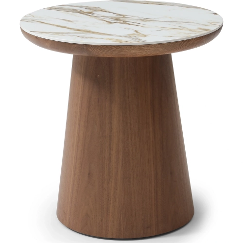 Atrio End Table in White Marble & Walnut Finish